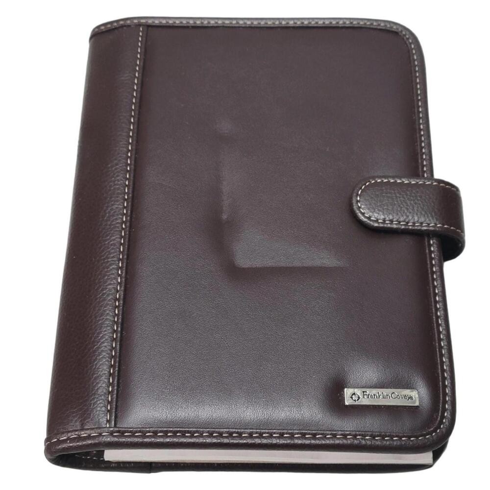 Franklin Covey Brown Faux Leather Planner Binder Cover 9.5x7" Snap Strap Closure